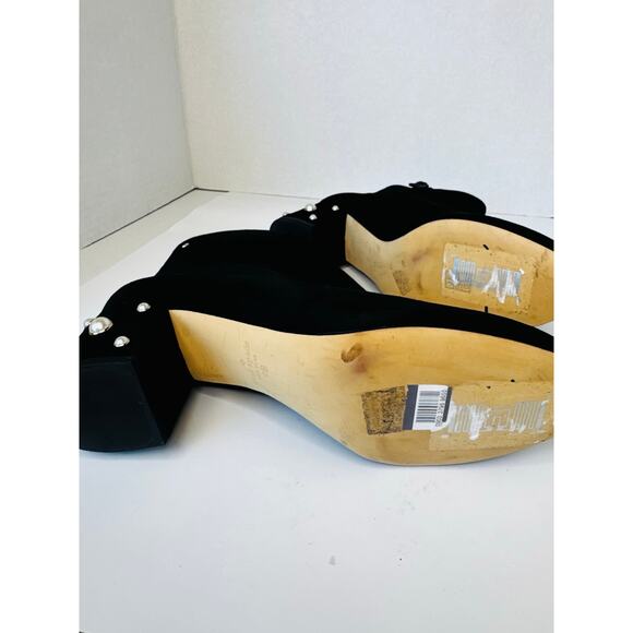 Kate Spade Taraji Faux Pearl Suede Block Heel Booties Black 9 Women Ankle Boots - Picture 6 of 12